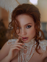 Elegant White Brocade Corset with Satin Trim & Lace-Up Back