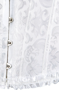 Elegant White Brocade Corset with Satin Trim & Lace-Up Back