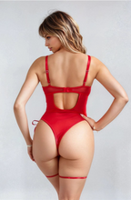 Sexy red wet look bodysuit