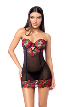 Sensual underwire babydoll features delicate rose embroidery
