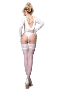 Luxurious white hold ups with delicate detailing
