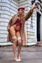 Burgundy Sheer Lace Garter Bodysuit & Thong Set