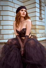 Black Corseted Lace Strapless Bustier & Thong Set