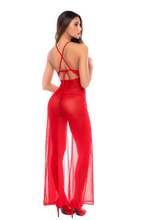 Red Sheer Lace Plunge Maxi Gown & Thong Set