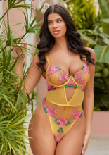 Luxurious boudoir yellow floral bodysuit