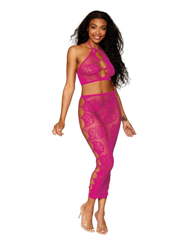 Hot pink seamless bralette and long skirt
