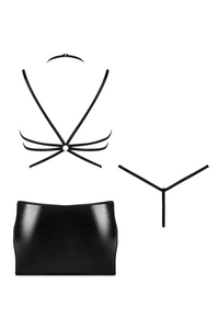 Sexy wet look black mini dress with metal rings