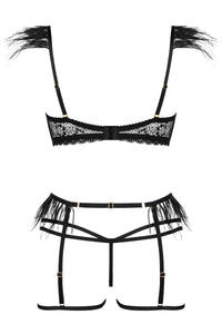 Sensual lace bra set with feather effect