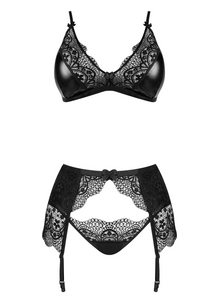 Sexy wet look bra set with garter belt
