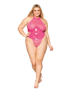 Hot pink heart vinyl and lace bodysuit