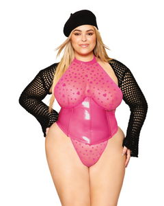 Hot pink heart vinyl and lace bodysuit