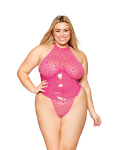 Hot pink heart vinyl and lace bodysuit