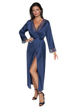 Elegant satin long navy blue night gown