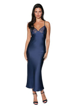 Elegant satin navy blue long nightdress