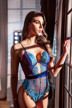 Midnight Bloom Blue Embroidered Open Back Teddy