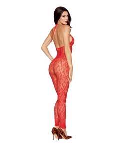Leopard Pattern Bodystocking with red rhinestones