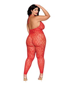 Leopard Pattern Bodystocking with red rhinestones