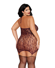 Leopard pattern knitted seamless fishnet rhinestones chemise