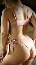 Alluring petal pink satin tie front top and panty