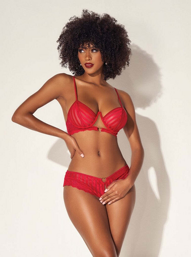 Red bralette set with crotchless panty