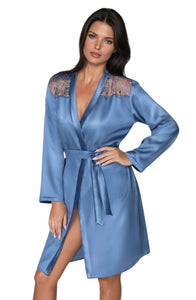Luxurious sapphire blue satin dressing gown