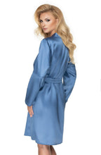 Luxurious sapphire blue satin dressing gown