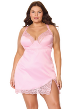 Sexy Chemise with Lace Side Slit in Pink