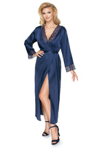 Elegant satin long navy blue night gown