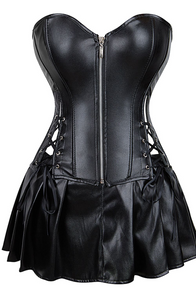 Faux leather corset set - wet look lingerie
