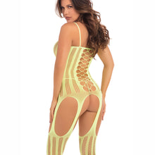 Sexy fishnet neon yellow bodystocking