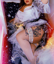 White bridal fishnet thigh-high with a non-slip grip