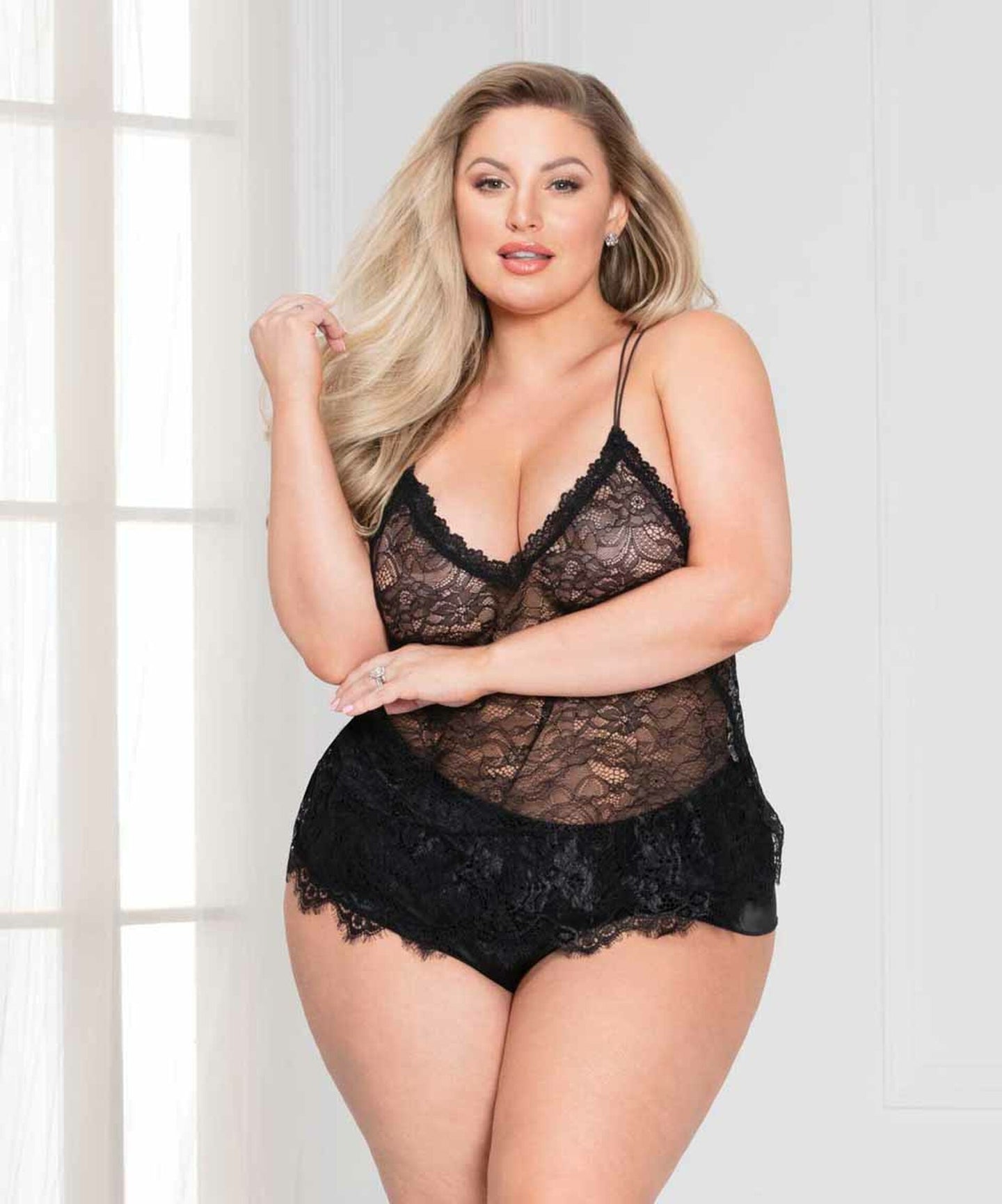Two-piece plus size satin cami set