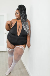 White bridal fishnet thigh-high with a non-slip grip