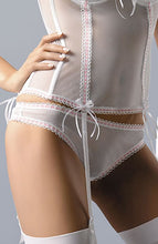 Pretty brief with white mesh fabric with pink ribbons