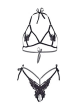 Erotic crotchless pearl bra set