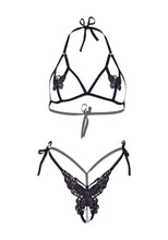 Bralette set with pearls and crotchless thong