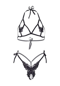 Bralette set with pearls and crotchless thong