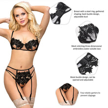 Seductive black bralette set with embroidered applique