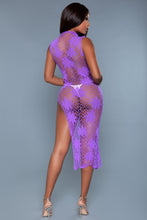 Fashionable neon fishnet long dress