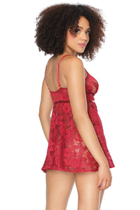 Sensual ruby red lace babydoll set