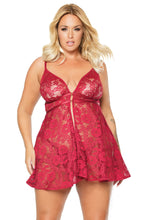 Sensual ruby red lace babydoll set