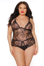 Erotic crotchless lace bodysuit with triangle cups