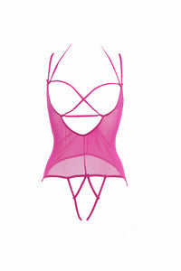 Erotic cupless and crotchless bodysuit