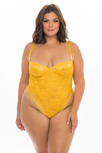 Ultra-flattering underwired yellow lace floral bodysuit