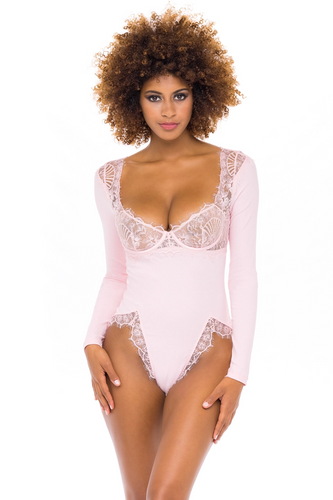Light pink romantic sensual ribbed jersey bodysuit