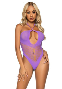 Seamless hexi net keyhole halter bodysuit