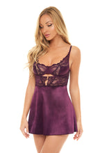 Captivating purple satin and lace chemise