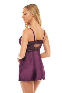 Captivating purple satin and lace chemise