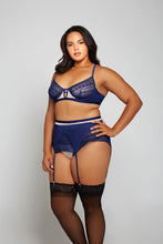 Gorgeous plus size navy blue bra and garter set
