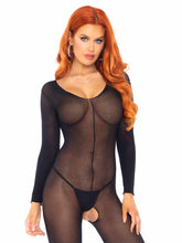 Sheer long-sleeved scoop neck bodystocking